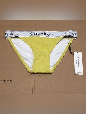 Calvin Klein Yellow Bikini Bottom Logo Sz XS NEW Swimsuit bathing Suit